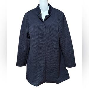 Chico’s Size 2 (12/14) Navy Blue Unstructured Longline Jacket Textured Pattern